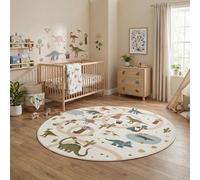 Carpetsale24 Tapis Enfant Dinosaures Tapis de Jeu Rond 120 cm pour Chambre d Enfant en Crème Motif Dino Ideal pour Petits Coins de Jeu