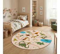 Carpetsale24 Tapis Enfant Dinosaures Tapis de Jeu Rond 160 cm pour Chambre d Enfant en Beige Motif Dino Ideal comme Surface de Jeu