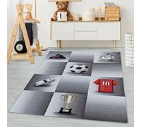 Carpetsale24 Tapis Enfant Football, Gris, Rectangle, 120 x 170 cm