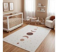 Carpetsale24 Tapis Enfant Phases de la Lune pour Chambre d Enfant en Crème avec Design Boho Taille 140x200 cm pour Grandes Surfaces de Jeu