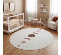 Carpetsale24 Tapis Enfant Phases de la Lune Rond 160 cm pour Chambre d Enfant en Crème avec Design Boho Ideal comme Surface de Jeu et Repos