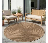 Carpetsale24 Tapis Extérieur Rond 120 cm Beige, Résistant aux Intempéries Facile d’Entretien, Tapis Aspect Jute Naturel pour Terrasse Balcon Salon