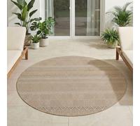 Carpetsale24 Tapis Extérieur Rond 160 cm Beige, Résistant aux Intempéries et aux UV, Tapis pour Terrasse Jardin Salon Intérieur Extérieur, Style Boho Scandinave Robuste
