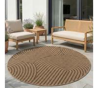 Carpetsale24 Tapis Extérieur Rond 160 cm Beige, Résistant aux Intempéries Facile d’Entretien, Tapis Aspect Jute pour Terrasse Jardin Salon Salle à Manger
