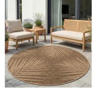 Carpetsale24 Tapis Extérieur Rond 160 cm Effet Jute Motif Palmiers Résistant Imperméable Terrasse