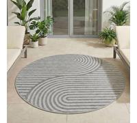 Carpetsale24 Tapis Extérieur Rond 160 cm Gris, Résistant aux Intempéries et UV, Tapis pour Terrasse Jardin Salon, Intérieur Extérieur Style Boho Scandinave