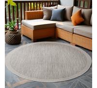 Carpetsale24 Tapis extérieur rond, résistant aux intempéries, 160 cm, gris - Tapis de cuisine en tissu plat, unicolore - Pour balcon, terrasse et jardin