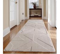Carpetsale24 Tapis géométrique long 80x250 cm crème, boho scandinave, lavable, doux, effet 3D pour couloir ou pièce étroite