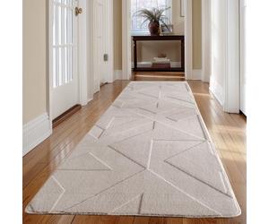 Carpetsale24 Tapis géométrique long 80x250 cm crème, boho scandinave, lavable, doux, effet 3D pour couloir ou pièce étroite