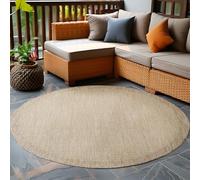 Carpetsale24 Tapis Intérieur & Extérieur Résistant aux Intempéries 120 cm Rond Beige - Tapis de Balcon, Aspect Sisal et Jute Unicolor - Monochrome - Tapis Cuisine, Lavable Camping Jardin Patio