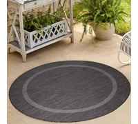 Carpetsale24 Tapis Intérieur & Extérieur Résistant aux Intempéries 160 cm Rond Noir - Tapis de Balcon, Aspect Sisal et Jute Unicolor - Monochrome - Tapis Cuisine, Lavable Camping Jardin Patio