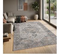 Carpetsale24 Tapis Lavable Beige 280x370 cm XXL Grand Salon Salle à Manger Pièce de Vie Motif Oriental Vintage Déco Maison