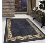 Carpetsale24 Tapis lavable motif méandre tapis noir 160x230 cm impression numérique tapis à poils courts pour salon