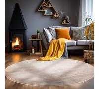 Carpetsale24 Tapis lavable, rond, 200 cm, beige, uni, à poils courts, moderne, doux, antidérapant, facile d'entretien, lavable en machine, pour salon, chambre à coucher, salle à manger