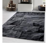 Carpetsale24 Tapis moderne à poils ras, tendance Noir Tapis 200x290 cm motif de mur en pierre 3D, tapis moelleux