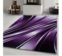 Carpetsale24 Tapis de salon moderne, design abstrait vagues, violet, noir, blanc, 80 x 150 cm, à poils courts, facile d'entretien, extra doux, moelleux, lavable, pour salle à manger, cuisine
