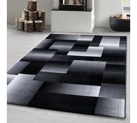 Carpetsale24 Tapis moderne, abstrait, à carreaux, 80 x 150 cm, en noir, gris et blanc, facile d'entretien, idéal pour le couloir, la cuisine ou les petites pièces