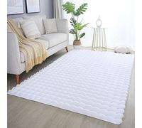 Carpetsale24 Tapis Poils Longs De Salon Shaggy Aspect 3D Ethnique Boho Look Doux, Moelleux, Antidérapant, Rectangulaire, Chambre à Coucher, Blanc 140x200 cm