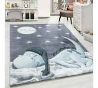 Carpetsale24 Tapis pour enfant - Motif dinosaure mignon - Bleu et gris - 160 x 230 cm - Tapis de jeu pour chambre d'enfant et garçon - Extra doux et facile d'entretien - Tapis de jeu pour bébé