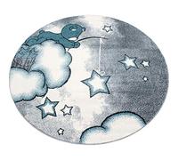 Carpetsale24 Tapis pour Enfants, Couleur Bleu, Conception d'ours, 18095, Tapis Ronde, Tapis Chambre d'enfant Chambre bébé, 120 cm Rond