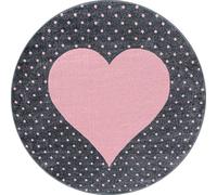 Carpetsale24 Tapis pour Enfants, Couleur Rose, Conception de Coeur, 25073, Tapis Ronde, Tapis Chambre d'enfant Chambre bébé, 160 cm Rond