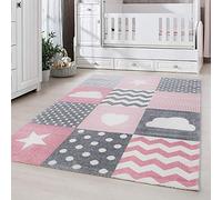 Carpetsale24 Tapis pour Enfants, Couleur Rose, Conception de Coeur et d'étoile, 112895, Tapis Rectangle, Tapis Chambre d'enfant Chambre bébé, 140 x 200 cm