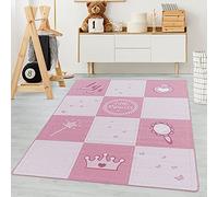 Carpetsale24 Tapis pour Enfants, Couleur Rose, Conception de Princesse, 105269, Tapis Rectangle, Tapis Chambre d'enfant Chambre bébé, 140 x 200 cm