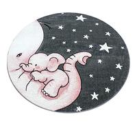 Carpetsale24 Tapis pour Enfants, Couleur Rose, Conception d'éléphant, 18089, Tapis Ronde, Tapis Chambre d'enfant Chambre bébé, 120 cm Rond