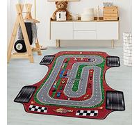 Carpetsale24 Tapis pour Enfants, Couleur Rouge, Piste de Course, 105281, Tapis Rectangle, Tapis Chambre d'enfant Chambre bébé, 140 x 200 cm