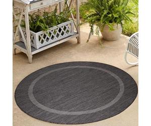 Carpetsale24 Tapis pour l'intérieur et l'extérieur - Résistant aux intempéries - 120 cm - Rond - Aspect sisal - Noir - Lavable - Imperméable - Facile d'entretien et tissé à plat - Idéal pour balcon