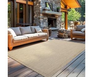 Carpetsale24 Tapis pour l'intérieur et l'extérieur - Résistant aux intempéries - 240 x 340 cm - Beige uni - Lavable - Imperméable - Facile d'entretien et à tissage plat - Idéal pour balcon, jardin