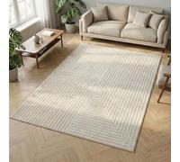 Carpetsale24 Tapis pour Salon, Chambre, Véranda - Poils Courts Crème, Effet Relief, Doux et Lavable, Adapté à l'Extérieur, Facile à Entretenir, 140x200 cm