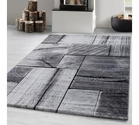 Carpetsale24 Tapis Rectangulaire à Poils Ras, Noir, 200 x 290 cm, Moderne, À Carreaux, Conception en Bois 3D, Intérieur