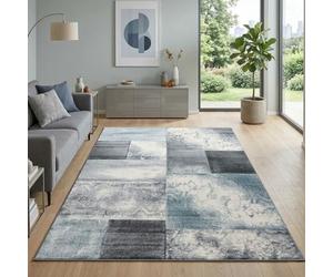 Carpetsale24 Tapis Rectangulaire Bleu 120 x 170 cm, Moderne, À Carreaux, 13 mm de Hauteur de Pile