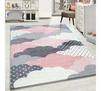 Carpetsale24 Tapis Rectangulaire pour Enfants, Rose, Nuages, 140 x 200 cm