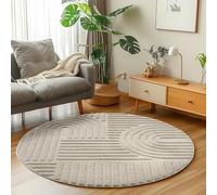 Carpetsale24 Tapis Rond 120 cm Beige à Poils Longs Design bohème scandinave Effet Relief Shaggy Doux Moelleux Robuste Facile à Nettoyer Moderne pour Table d'Appoint