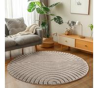 Carpetsale24 Tapis Rond 120 cm Beige à Poils Longs Design Scandi Boho Effet Relief Shaggy Doux Moelleux Robuste Facile à Nettoyer Moderne pour Table d'Appoint