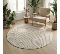 Carpetsale24 Tapis Rond 120 cm Crème Design Bohème Bouclé Style Scandinave Moderne pour Salon Salle à Manger Chambre