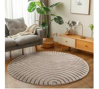 Carpetsale24 Tapis Rond 160 cm Beige Scandi Boho Shaggy Doux Moelleux Effet Relief Moderne Facile à Nettoyer