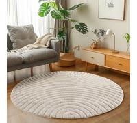 Carpetsale24 Tapis Rond 160 cm Crème à Poils Longs Design Scandi Boho Effet Relief Shaggy Doux Moelleux Robuste Facile à Nettoyer Moderne pour Chambre à Coucher