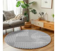 Carpetsale24 Tapis de salon rond, 160 cm, gris, long pile, doux et moelleux, style scandinave-bohème, shaggy, facile d'entretien, dos en jute