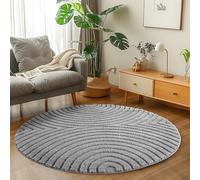 Carpetsale24 Tapis Rond 200 cm Gris à Poils Longs Design Scandi Boho Effet Relief Shaggy Doux Moelleux Robuste Facile à Nettoyer Moderne pour Chambre à Coucher