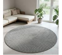 Carpetsale24 Tapis Rond 200 cm Gris Effet 3D Salon Chambre Extérieur Moderne Doux Terrasse Cuisine