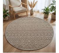 Carpetsale24 Tapis Rond 80 cm Beige Design Vintage Bouclé Style Scandinave Moderne pour Salon Table d'Appoint Chambre