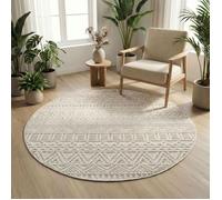 Carpetsale24 Tapis Rond 80 cm Crème Design Vintage Bouclé Style Scandinave Moderne pour Salon Table d'Appoint Chambre