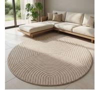 Carpetsale24 tapis rond décoratif Ø 200 cm beige relief 3D motif boho nordique salon chambre terrasse balcon intérieur extérieur
