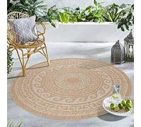 Carpetsale24 Tapis rond pour l'intérieur et l'extérieur - Résistant aux intempéries - Aspect sisal - Beige - 160 cm - Rond - Lavable - Imperméable - Tissage plat - Aspect naturel - Design vintage