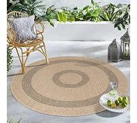 Carpetsale24 Tapis rond pour l'intérieur et l'extérieur, résistant aux intempéries, aspect sisal, naturel, 120 cm, rond, lavable, imperméable, tissage plat, aspect naturel, design vintage, pour balcon