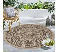 Carpetsale24 Tapis rond pour l'intérieur et l'extérieur, résistant aux intempéries, aspect sisal, naturel, 120 cm, rond, lavable, imperméable, tissage plat, aspect naturel, design vintage, pour balcon