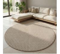 Carpetsale24 tapis rond tendance Ø 200 cm beige poil court effet 3D design scandinave boho salon balcon terrasse indoor outdoor